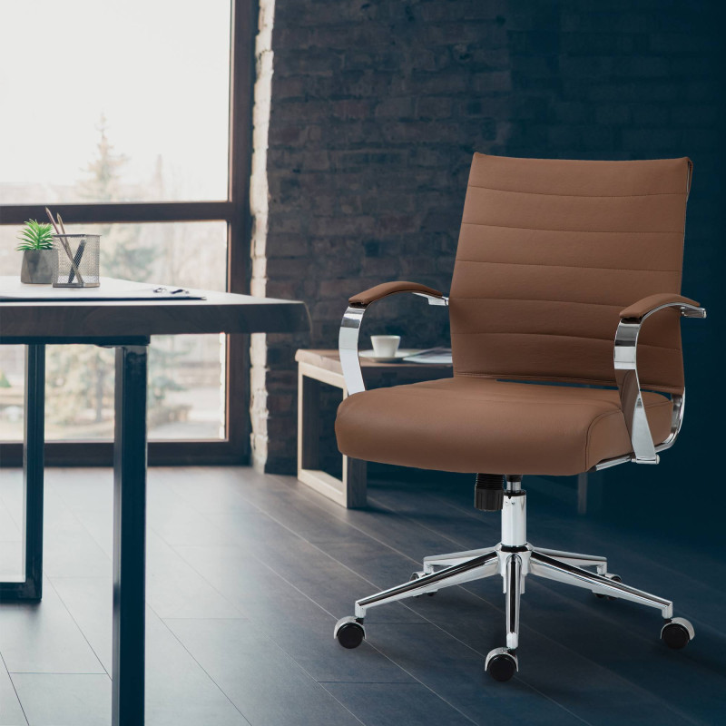 Chaise de bureau Oakland en cuir véritable marron clair
