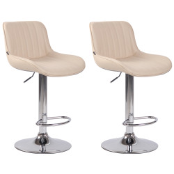Ensemble de 2 tabourets de bar Lentini, similicuir, chrome, crème