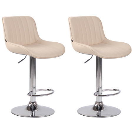 Ensemble de 2 tabourets de bar Lentini, similicuir, chrome, crème