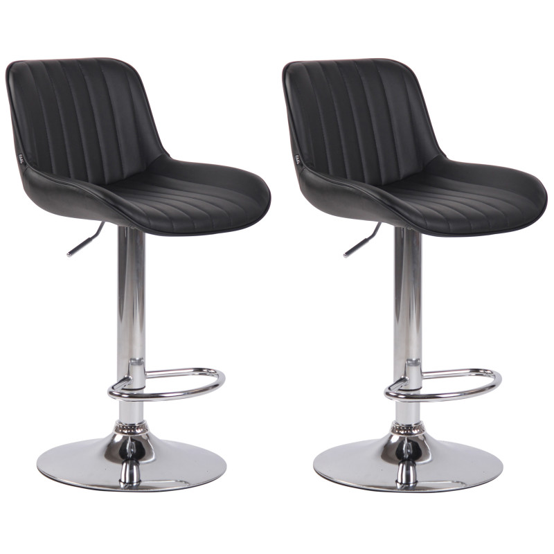 Ensemble de 2 tabourets de bar Lentini, similicuir, chrome, noir