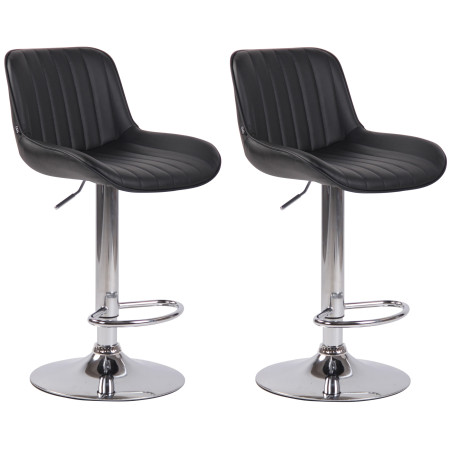 Ensemble de 2 tabourets de bar Lentini, similicuir, chrome, noir