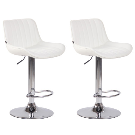 Ensemble de 2 tabourets de bar Lentini, similicuir, chrome, blanc