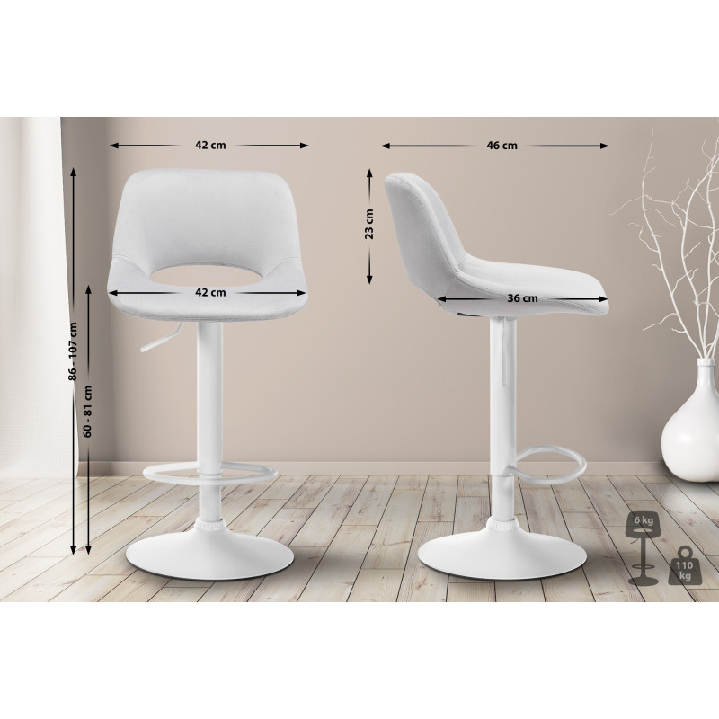 Lot de 2 tabourets de bar en velours Camden en blanc et gris clair