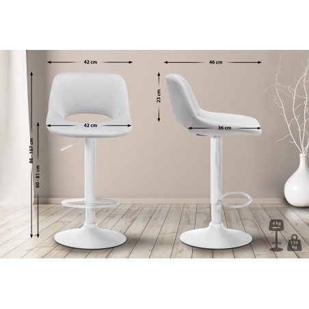 Lot de 2 tabourets de bar en velours Camden en blanc et gris clair