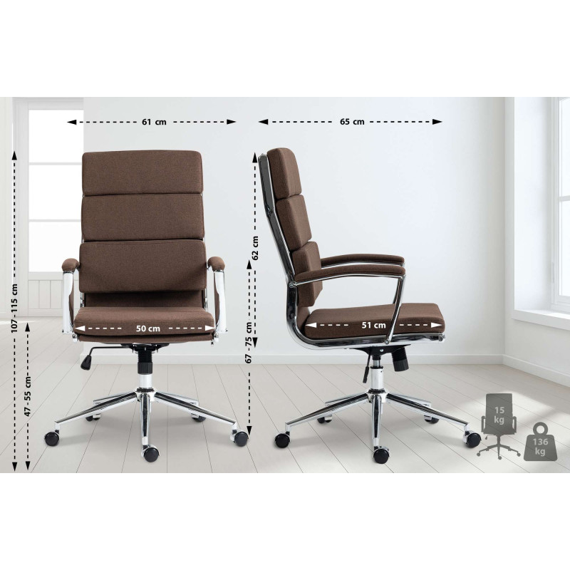Chaise de bureau en tissu Cleveland brun