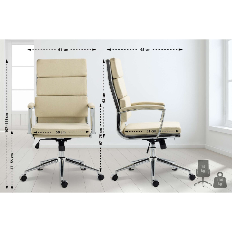 Chaise de bureau en tissu Cleveland crème