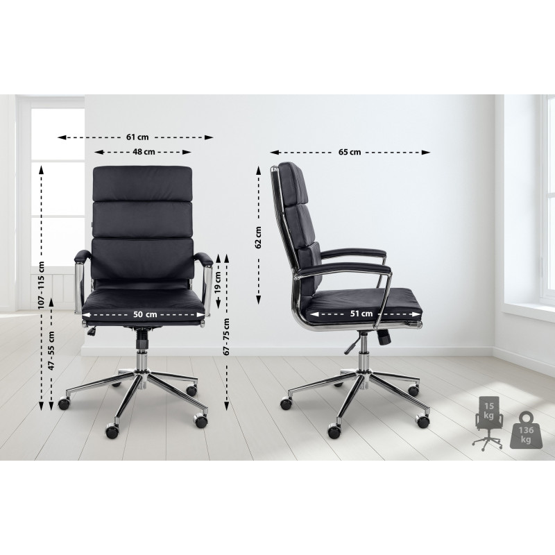 Chaise de bureau Cleveland en cuir véritable noir