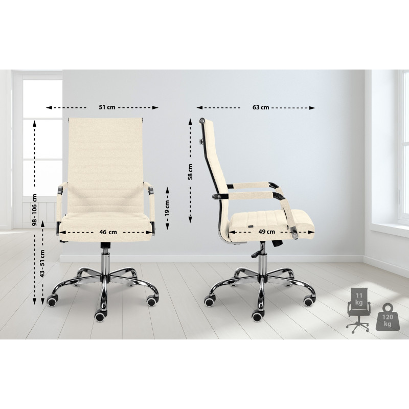 Chaise de bureau en tissu Amadora crème