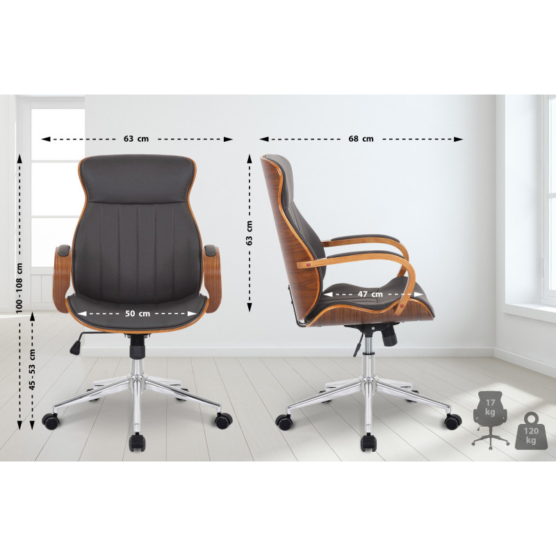 Chaise de bureau Melilla en cuir artificiel noyer/marron