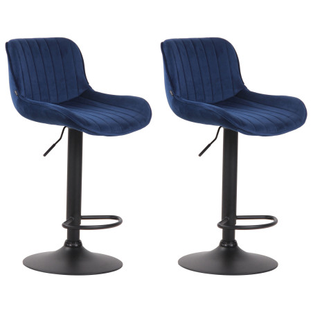 Ensemble de 2 tabourets de bar Lentini en velours, noir et bleu