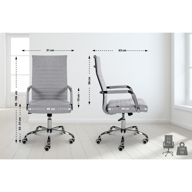 Chaise de bureau en tissu Amadora gris