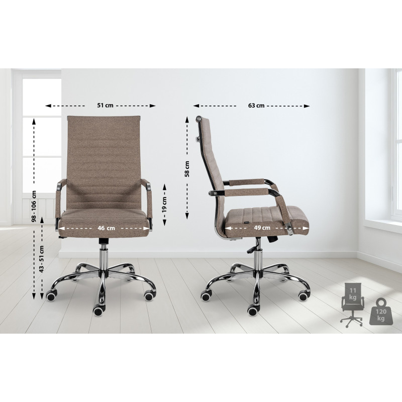Chaise de bureau en tissu Amadora taupe