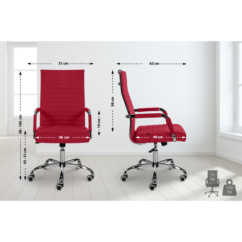 Chaise de bureau en tissu Amadora rouge