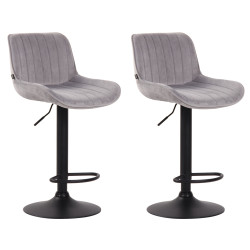 Ensemble de 2 tabourets de bar Lentini en velours, noir et gris