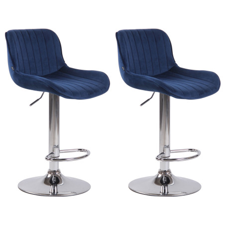 Ensemble de 2 tabourets de bar Lentini en velours, bleu chromé