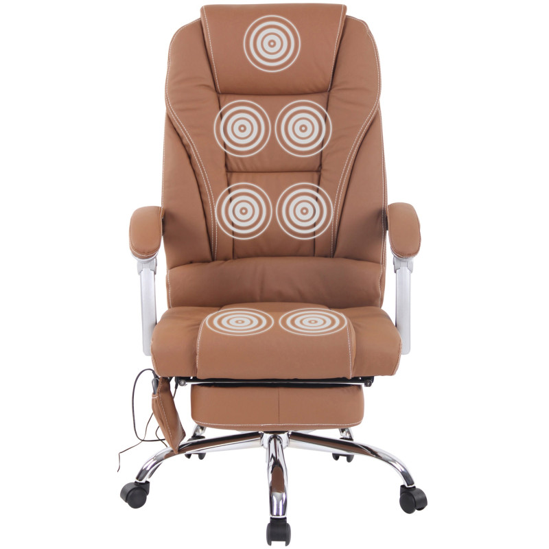 Chaise de bureau Pacific en cuir véritable avec fonction massage marron clair