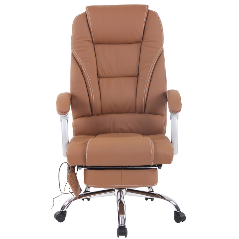 Chaise de bureau Pacific en cuir véritable avec fonction massage marron clair