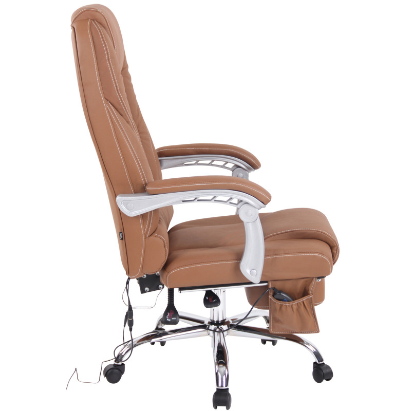 Chaise de bureau Pacific en cuir véritable avec fonction massage marron clair