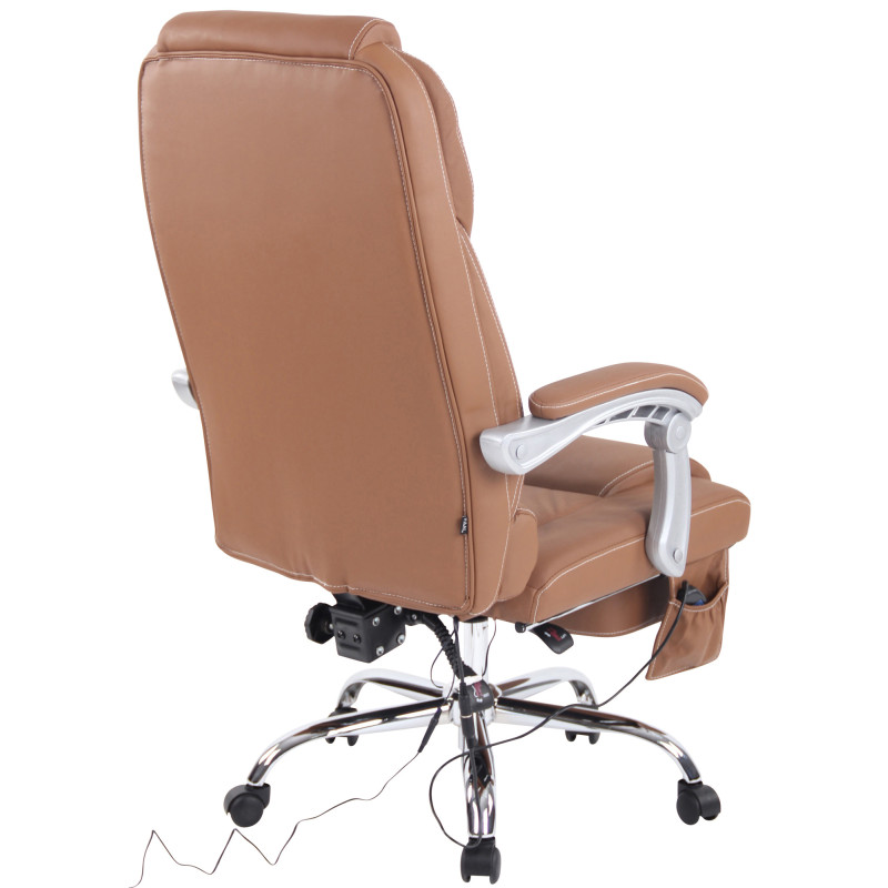 Chaise de bureau Pacific en cuir véritable avec fonction massage marron clair