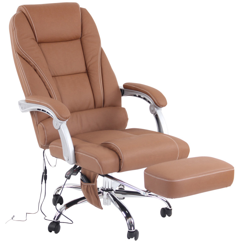 Chaise de bureau Pacific en cuir véritable avec fonction massage marron clair