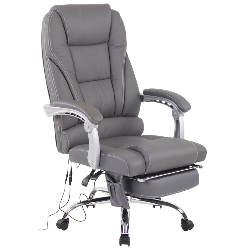 Chaise de bureau Pacific en cuir véritable avec fonction massage gris