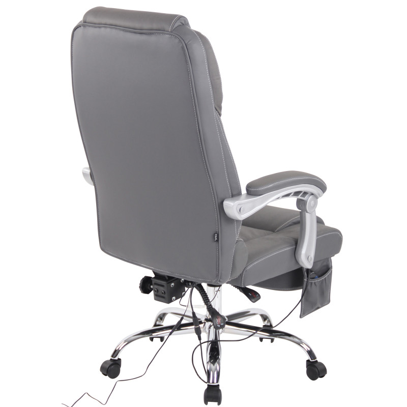 Chaise de bureau Pacific en cuir véritable avec fonction massage gris