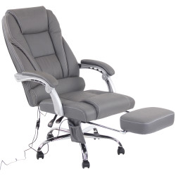 Chaise de bureau Pacific en cuir véritable avec fonction massage gris