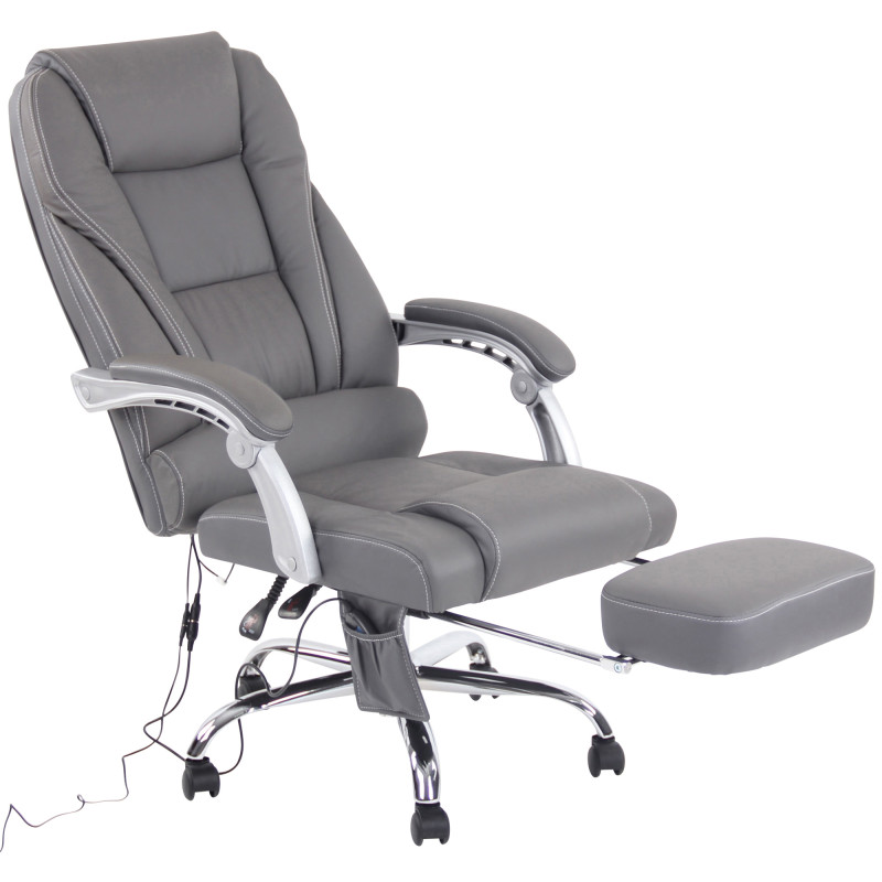 Chaise de bureau Pacific en cuir véritable avec fonction massage gris