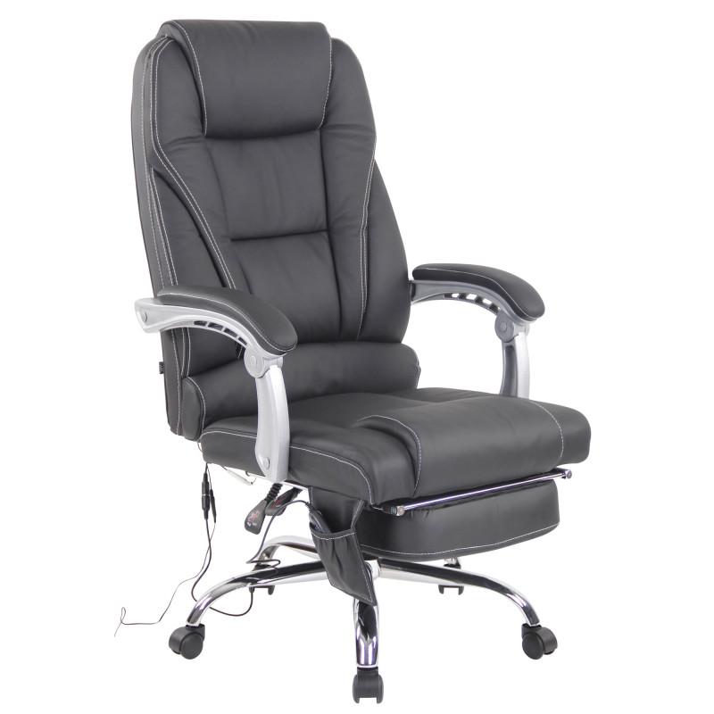 Chaise de bureau Pacific en cuir véritable avec fonction massage noir
