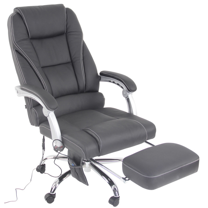 Chaise de bureau Pacific en cuir véritable avec fonction massage noir