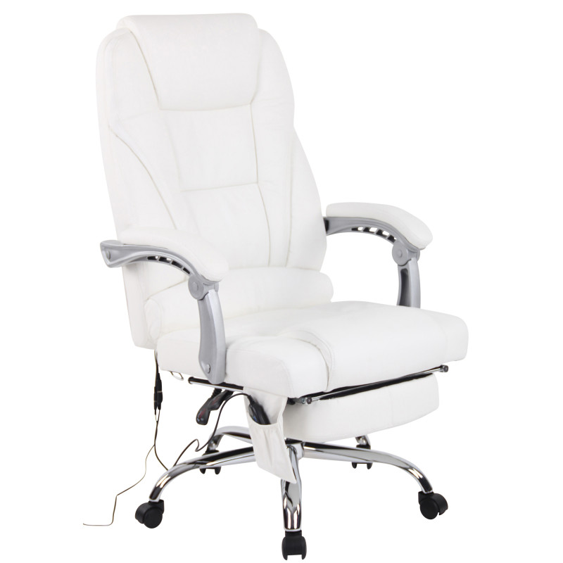 Chaise de bureau Pacific en cuir véritable avec fonction massage blanc