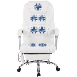 Chaise de bureau Pacific en cuir véritable avec fonction massage blanc
