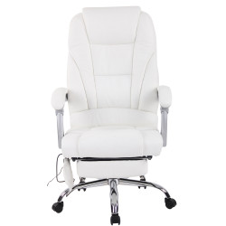Chaise de bureau Pacific en cuir véritable avec fonction massage blanc