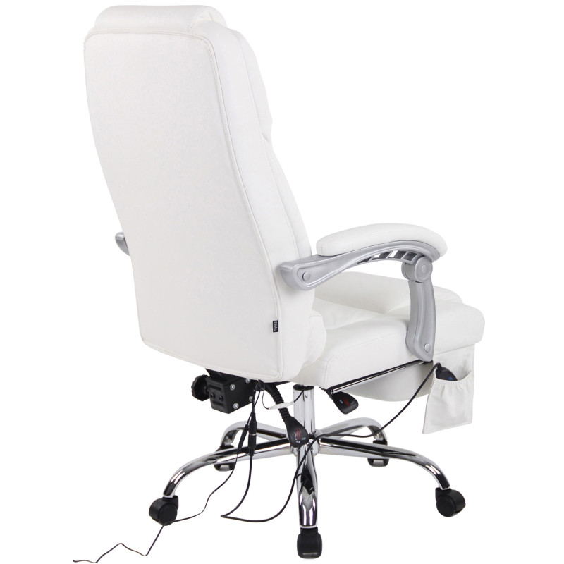 Chaise de bureau Pacific en cuir véritable avec fonction massage blanc