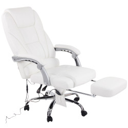 Chaise de bureau Pacific en cuir véritable avec fonction massage blanc