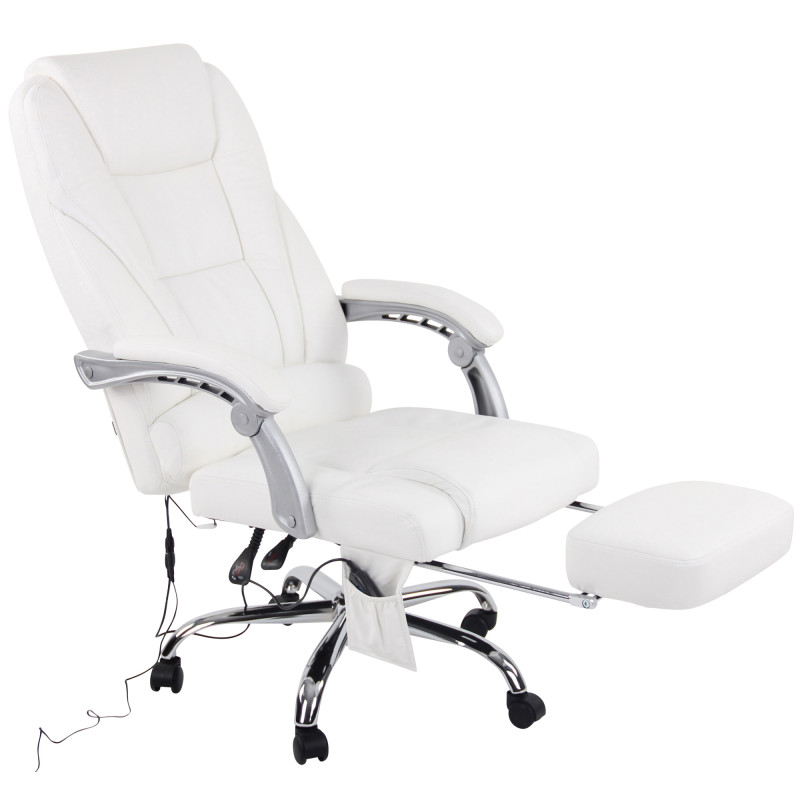 Chaise de bureau Pacific en cuir véritable avec fonction massage blanc