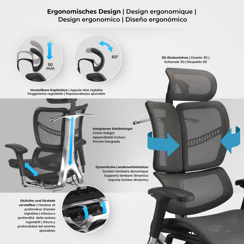 Chaise de bureau ergonomique Norfolk gris