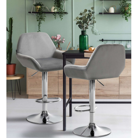 Tabouret de bar Braga, velours, gris chromé