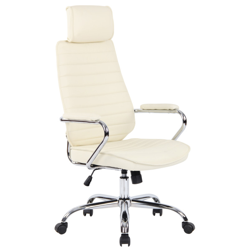 Chaise de bureau Rako en cuir véritable crème