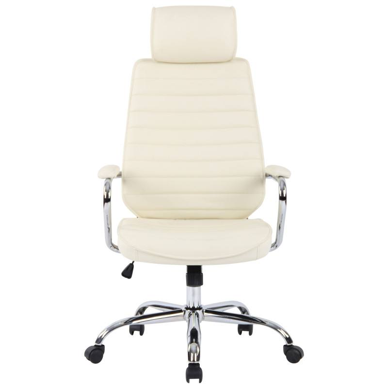 Chaise de bureau Rako en cuir véritable crème