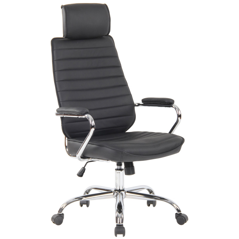 Chaise de bureau Rako en cuir véritable noir