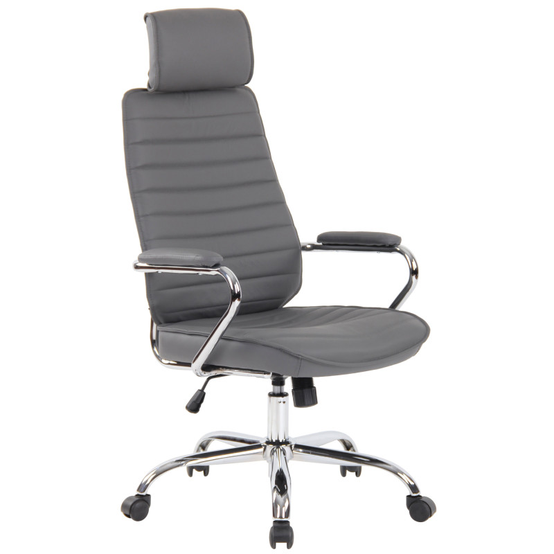 Chaise de bureau Rako en cuir véritable gris