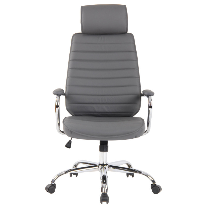 Chaise de bureau Rako en cuir véritable gris