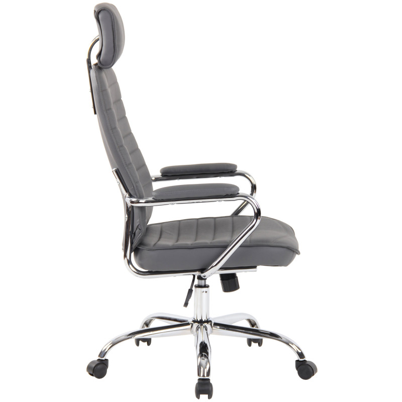 Chaise de bureau Rako en cuir véritable gris