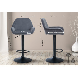 Tabouret de bar Braga en velours noir et gris foncé