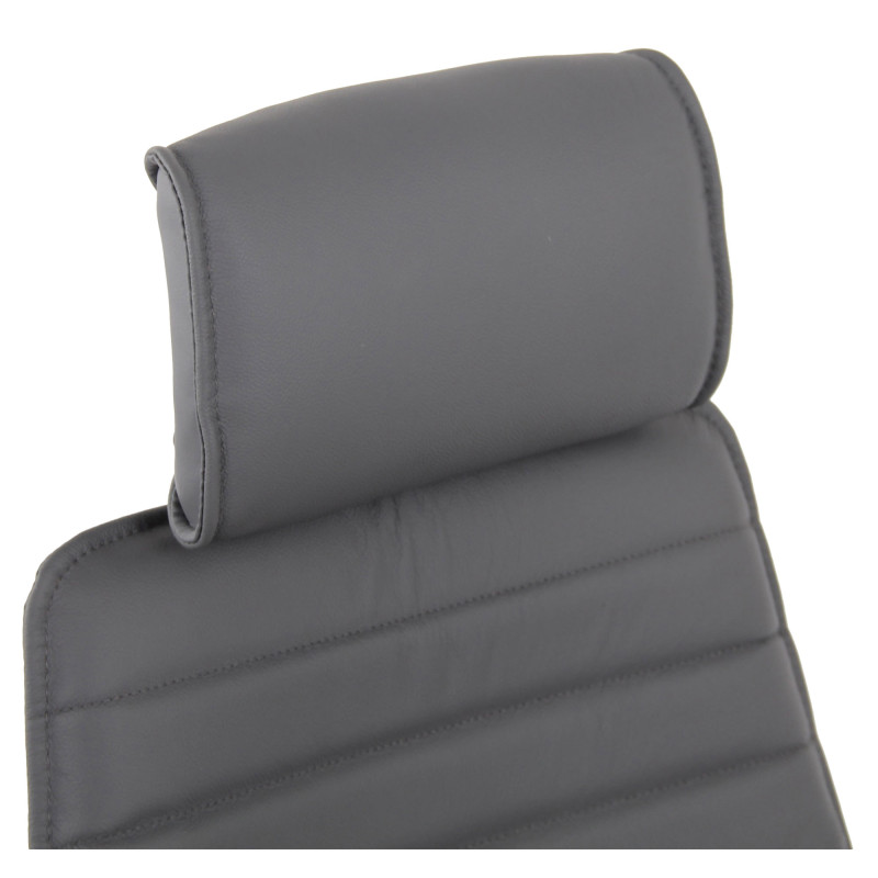 Chaise de bureau Rako en cuir véritable gris
