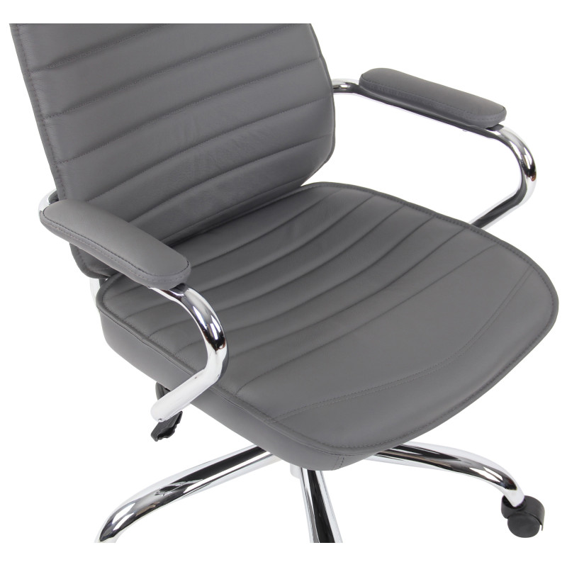 Chaise de bureau Rako en cuir véritable gris