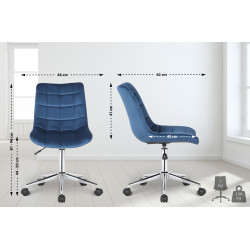 Chaise de bureau en velours Medford bleu