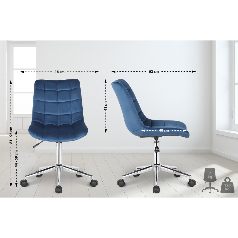 Chaise de bureau en velours Medford bleu