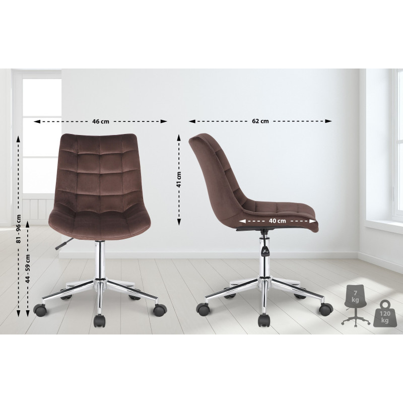Chaise de bureau en velours Medford brun